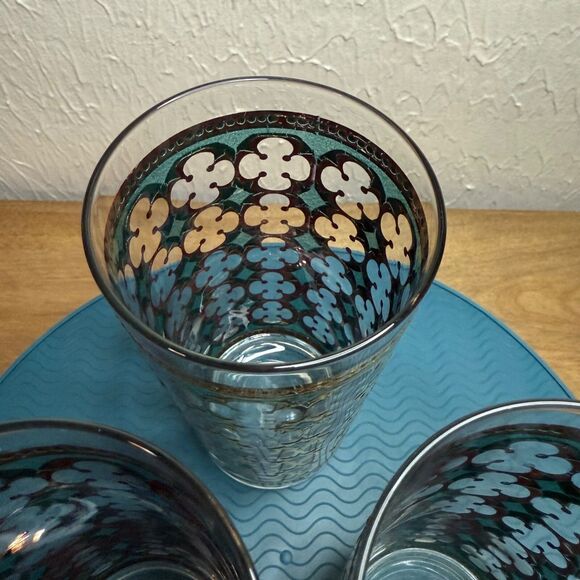 Set Of 3 Vtg MCM Pasinski Washington Highball Glasses 22k Gold & Turquoise EUVC - Picture 11 of 14